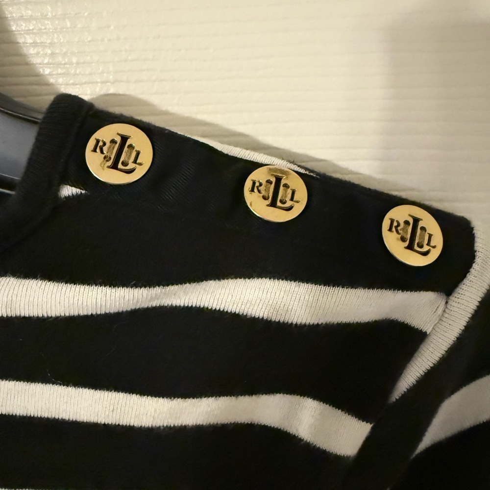 Lauren Ralph Lauren Striped Long Sleeve Top with Button Accents - Picture 2 of 4